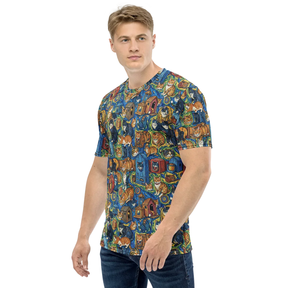 Midnight Meow on Men's Crew Neck T-Shirt — Left