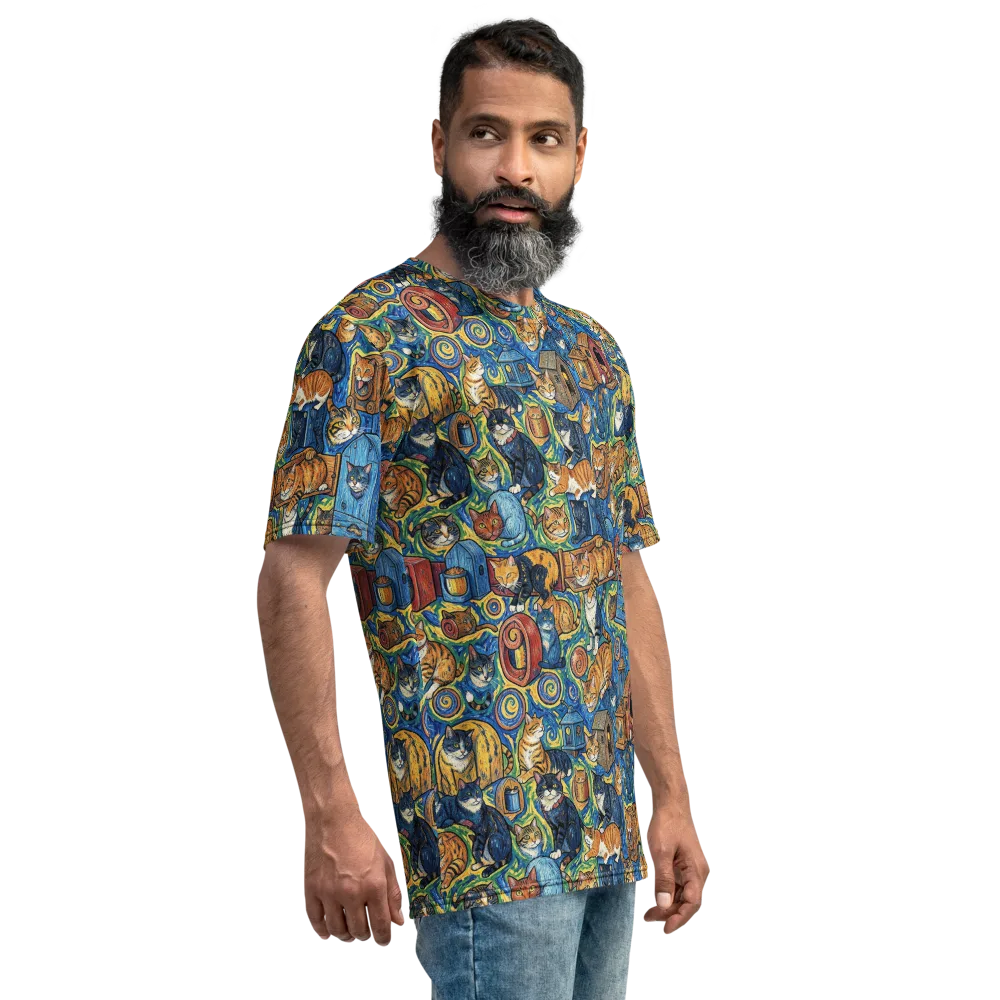 Midnight Meow on Men's Crew Neck T-Shirt — Right