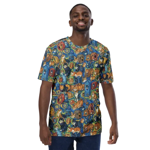 Midnight Meow on a Men's Crew Neck T-Shirt