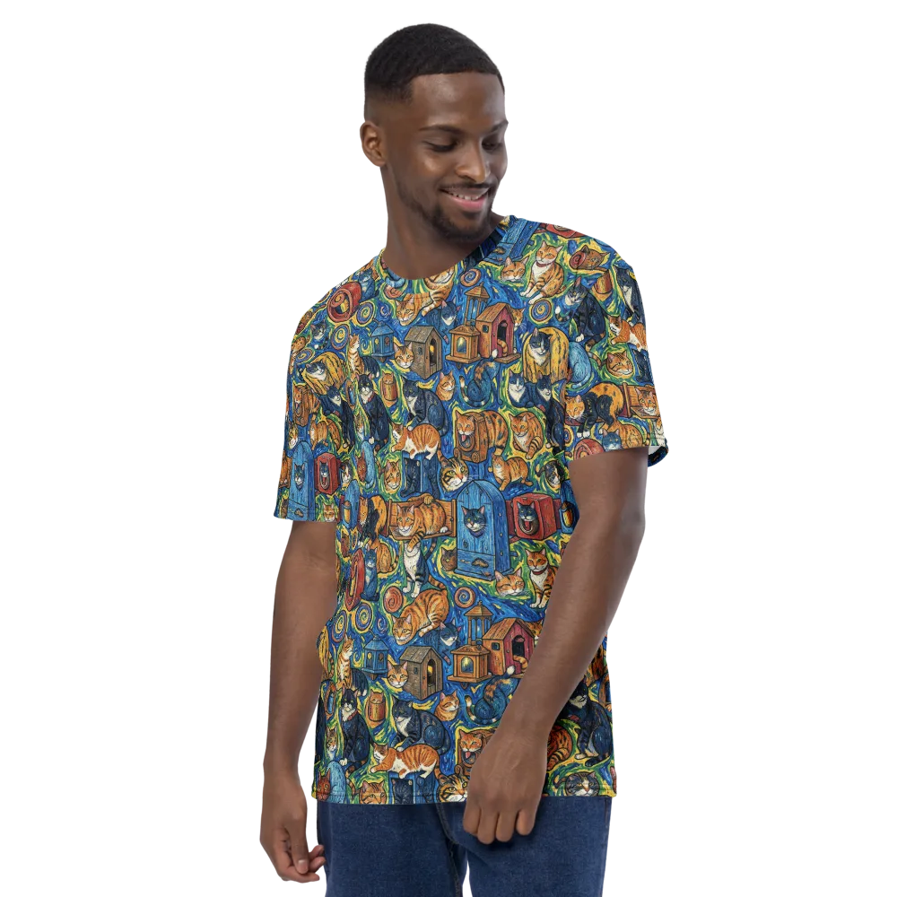 Midnight Meow on Men's Crew Neck T-Shirt — Left