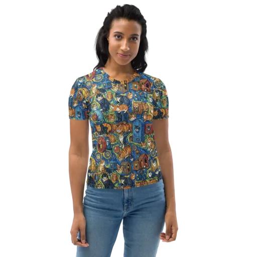 Midnight Meow on a Women's Crew Neck T-Shirt