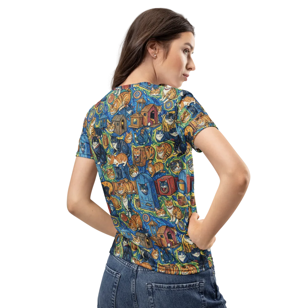 Midnight Meow on Women's Crew Neck T-Shirt — Back