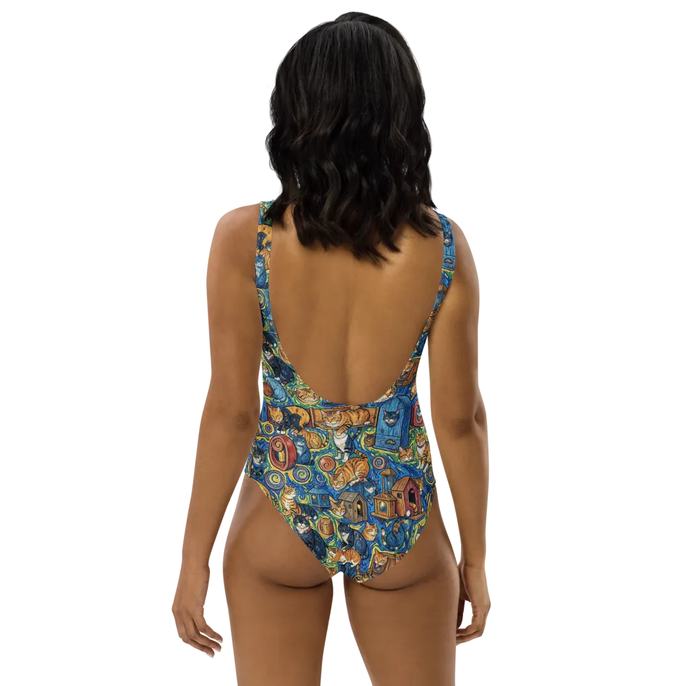 Midnight Meow on One-Piece Swimsuit — Back