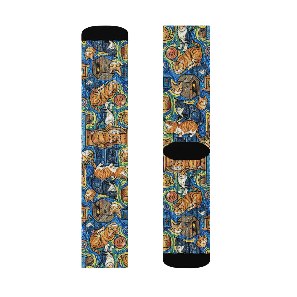 Midnight Meow on Socks — Left Sock