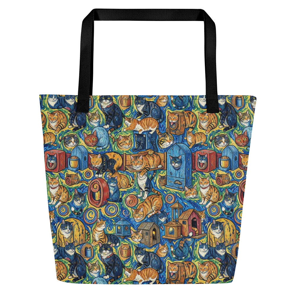 Midnight Meow on Large Tote Bag W/ Pocket — Front
