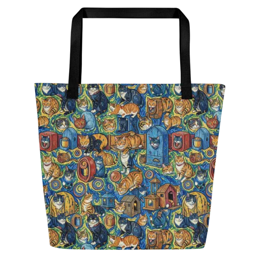 Midnight Meow on a Large Tote Bag W/ Pocket