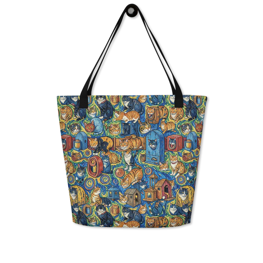 Midnight Meow on Large Tote Bag W/ Pocket — Front