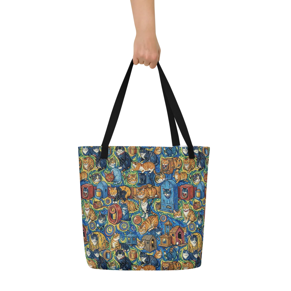 Midnight Meow on Large Tote Bag W/ Pocket — Front