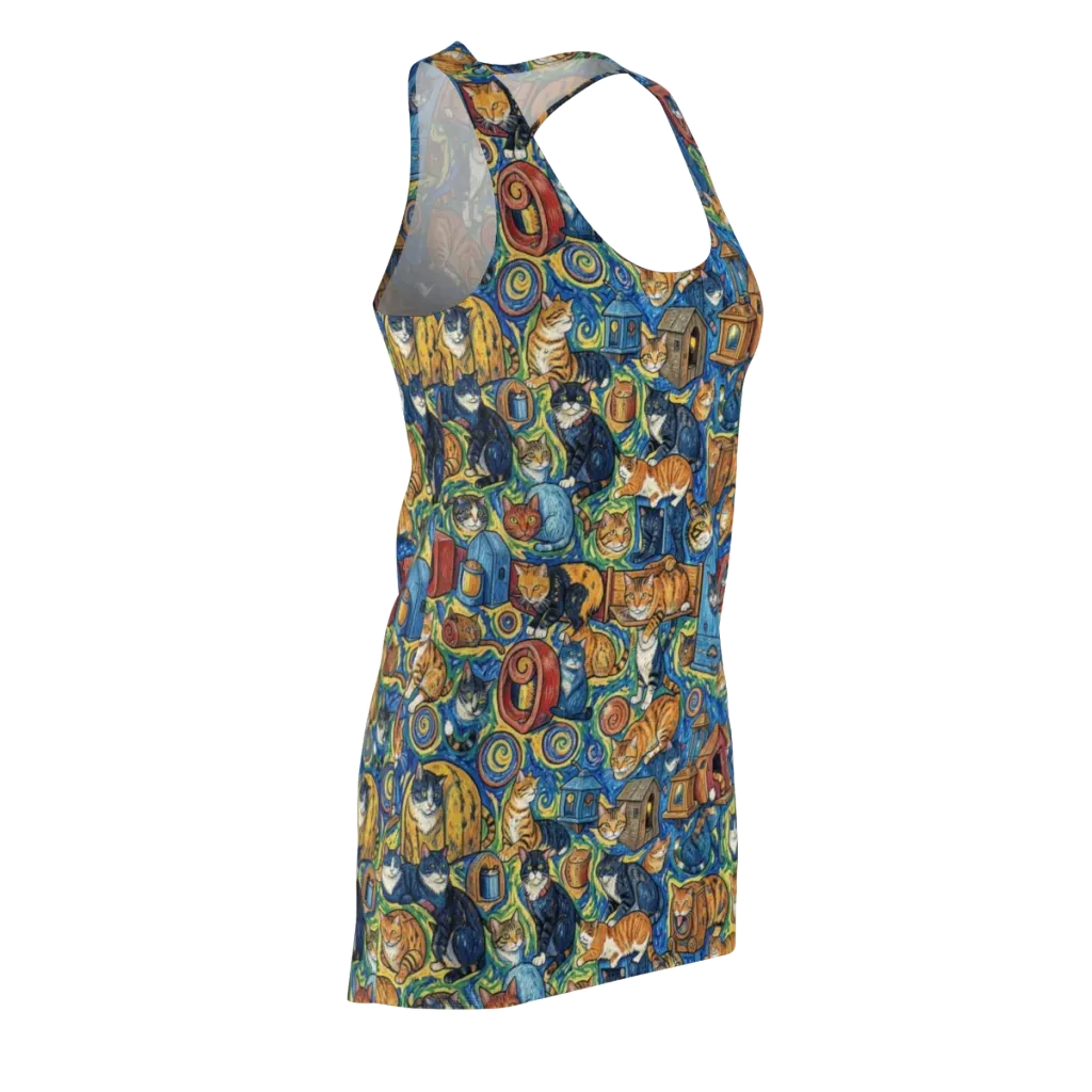 Midnight Meow on Racerback Dress — Front Side