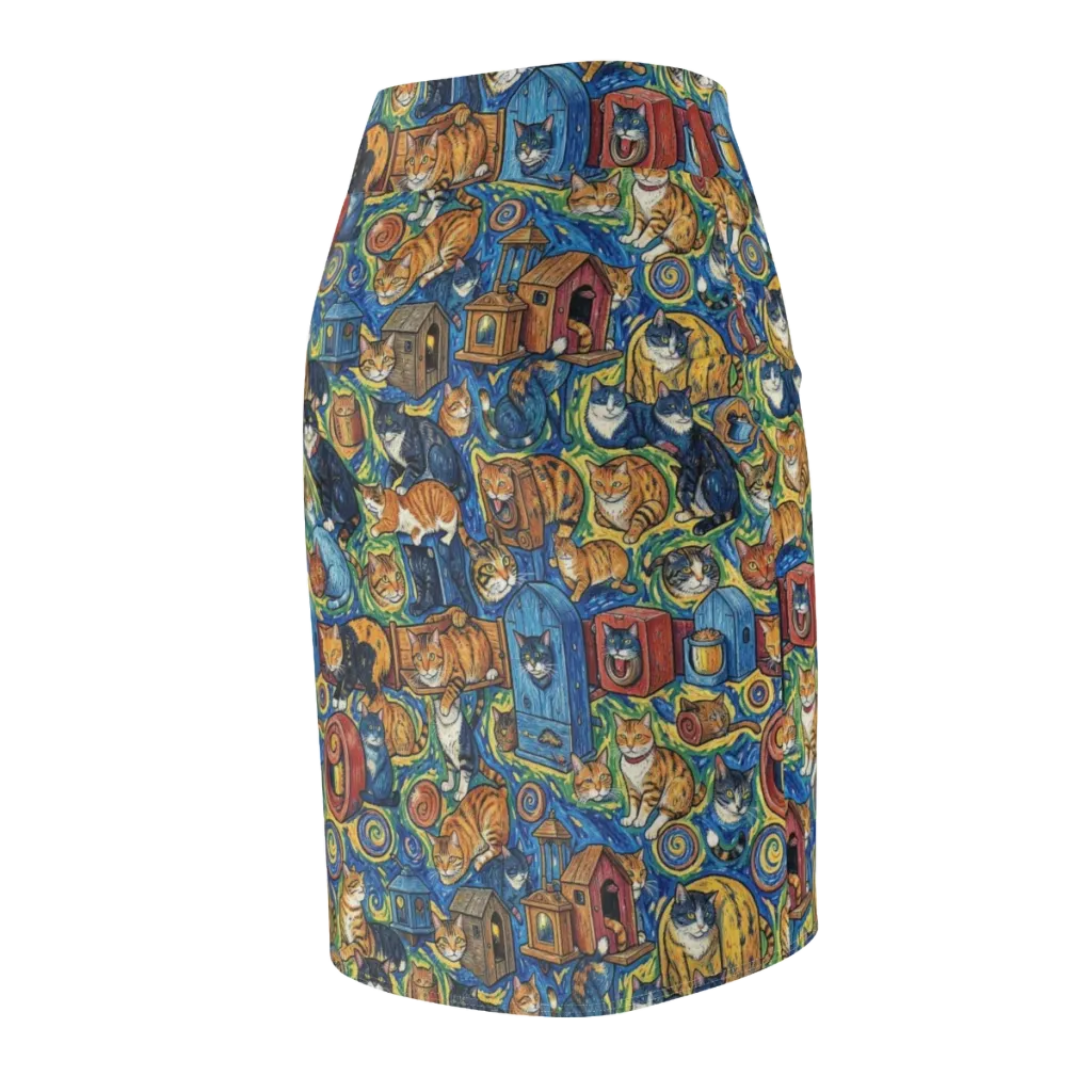 Midnight Meow on Pencil Skirt — Back Side