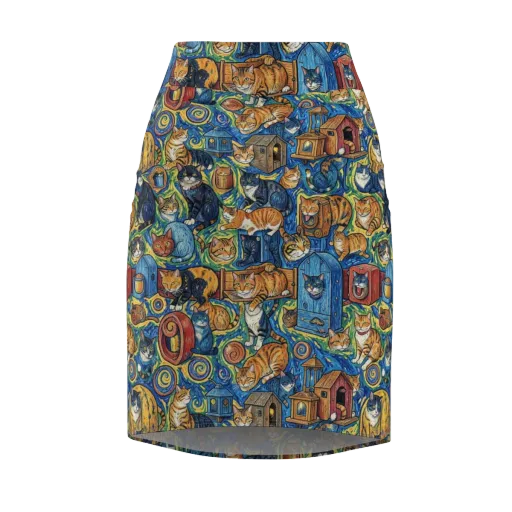 Midnight Meow on a Pencil Skirt