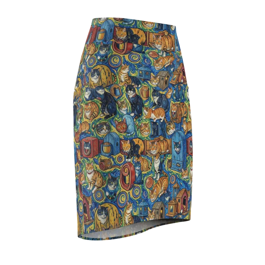 Midnight Meow on Pencil Skirt — Front Side