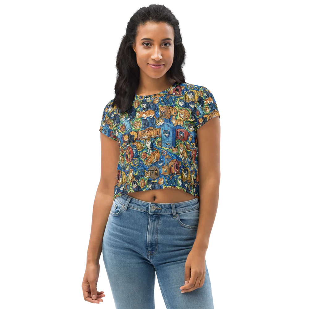 Midnight Meow on Crop Tee — Front