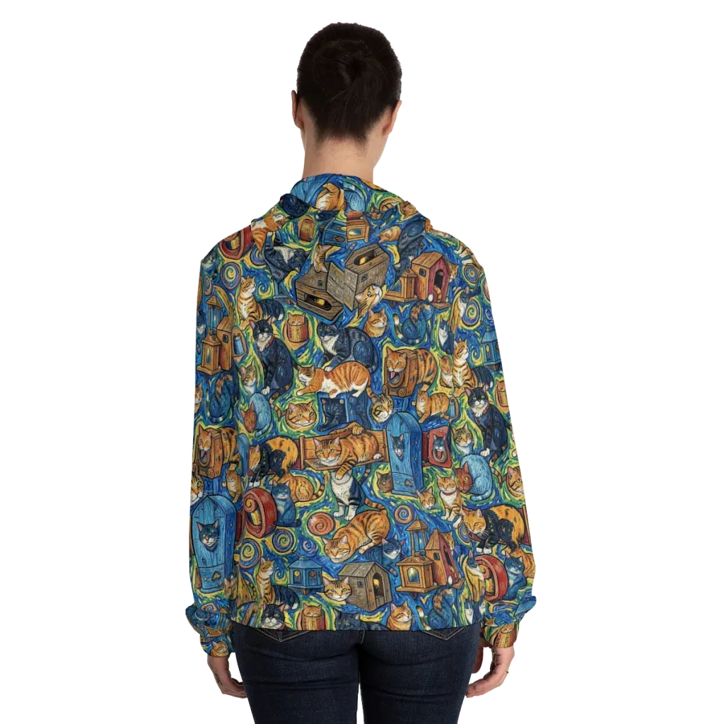 Midnight Meow on Women's Full-Zip Hoodie — Back On Person