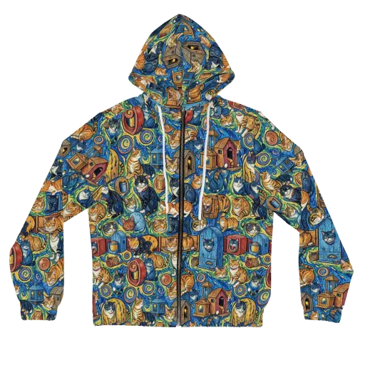 Midnight Meow on a Women's Full-Zip Hoodie