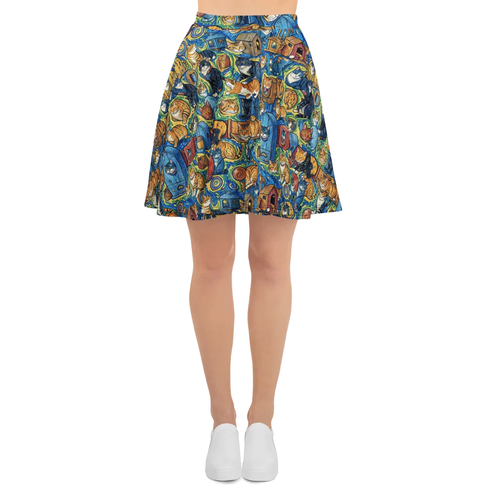 Midnight Meow on Skater Skirt — Front