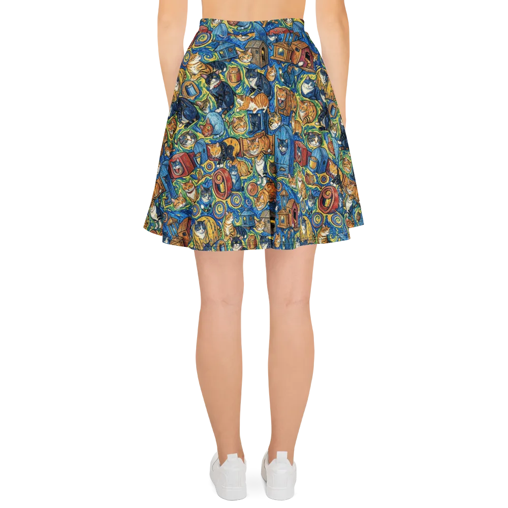 Midnight Meow on Skater Skirt — Back