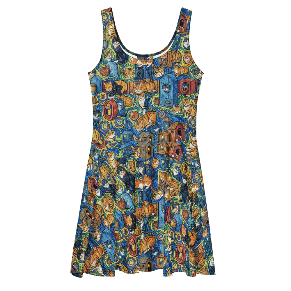 Midnight Meow on Skater Dress — Front