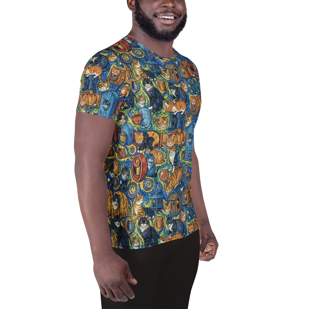 Midnight Meow on Men's Athletic T-Shirt — Right