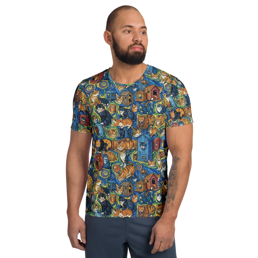 Midnight Meow on Men's Athletic T-Shirt — Front