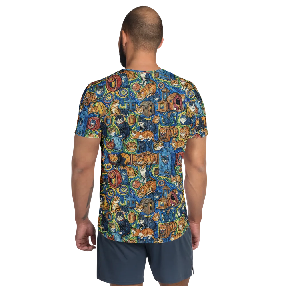 Midnight Meow on Men's Athletic T-Shirt — Back
