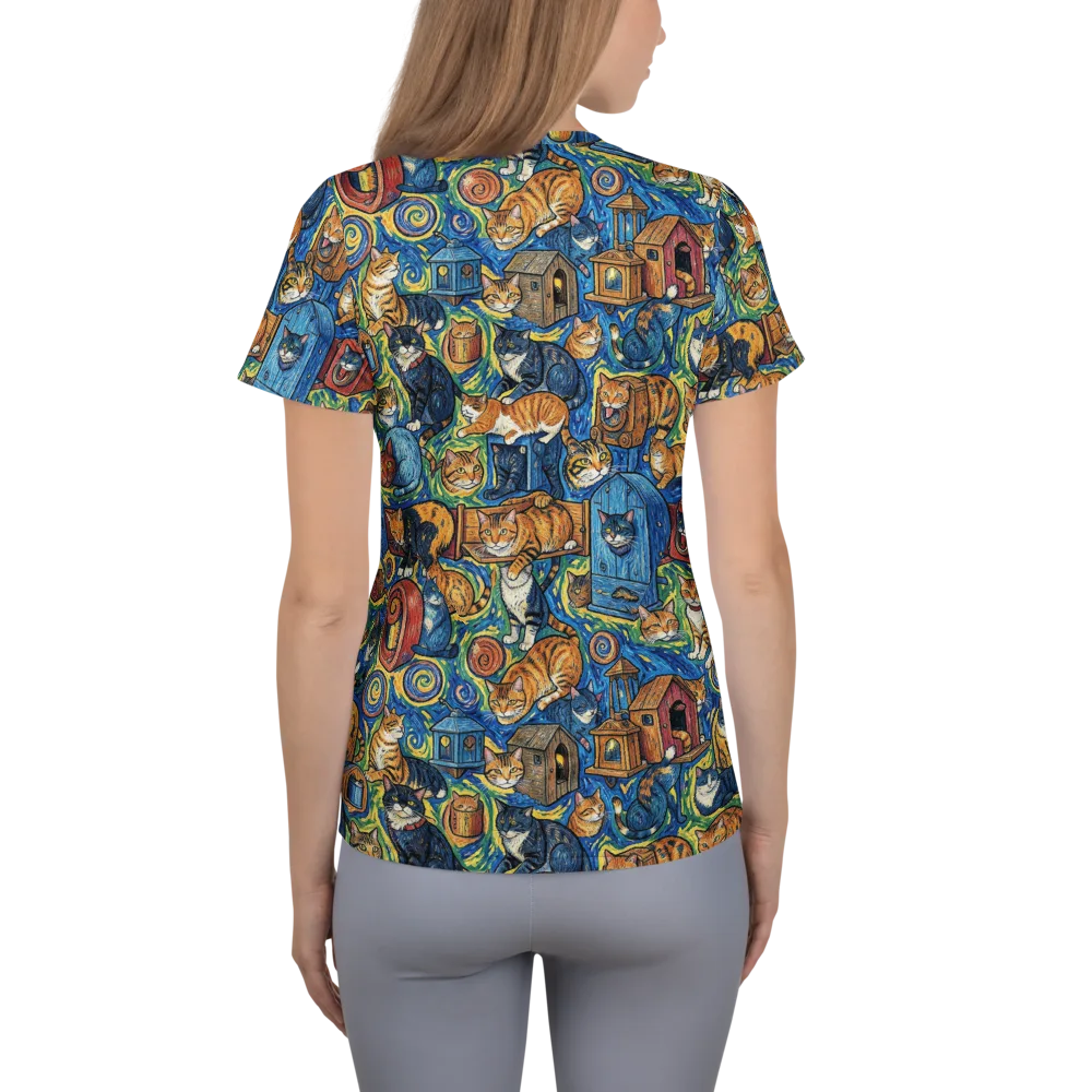 Midnight Meow on Women's Athletic T-Shirt — Back