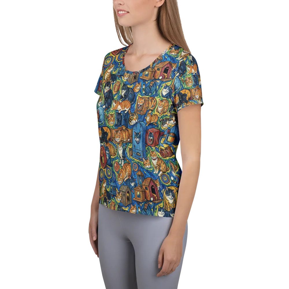 Midnight Meow on Women's Athletic T-Shirt — Left