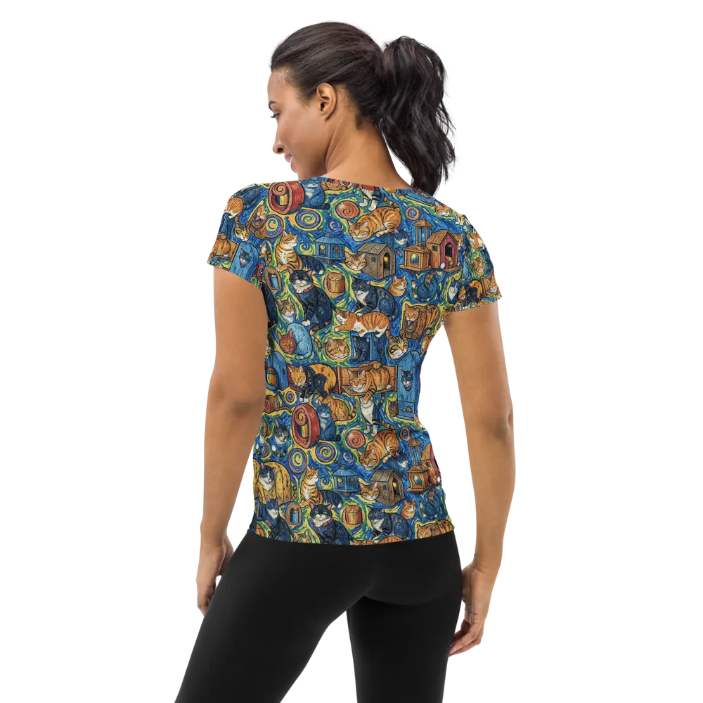 Midnight Meow on Women's Athletic T-Shirt — Back