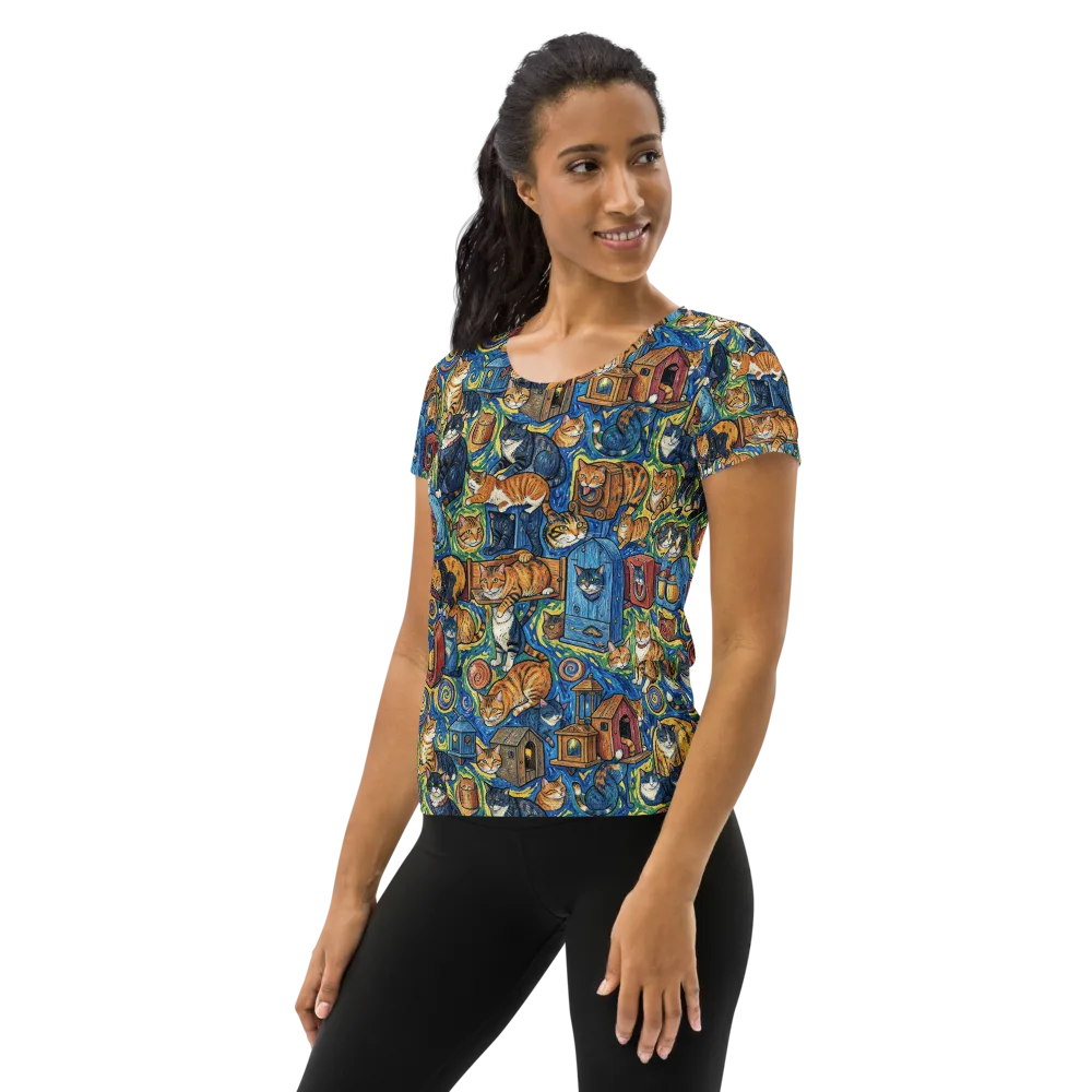Midnight Meow on Women's Athletic T-Shirt — Left