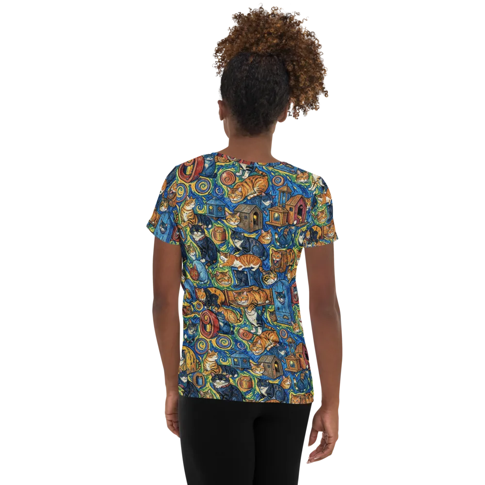 Midnight Meow on Women's Athletic T-Shirt — Back