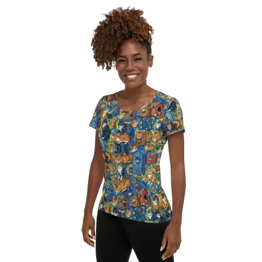 Midnight Meow on a Women's Athletic T-Shirt