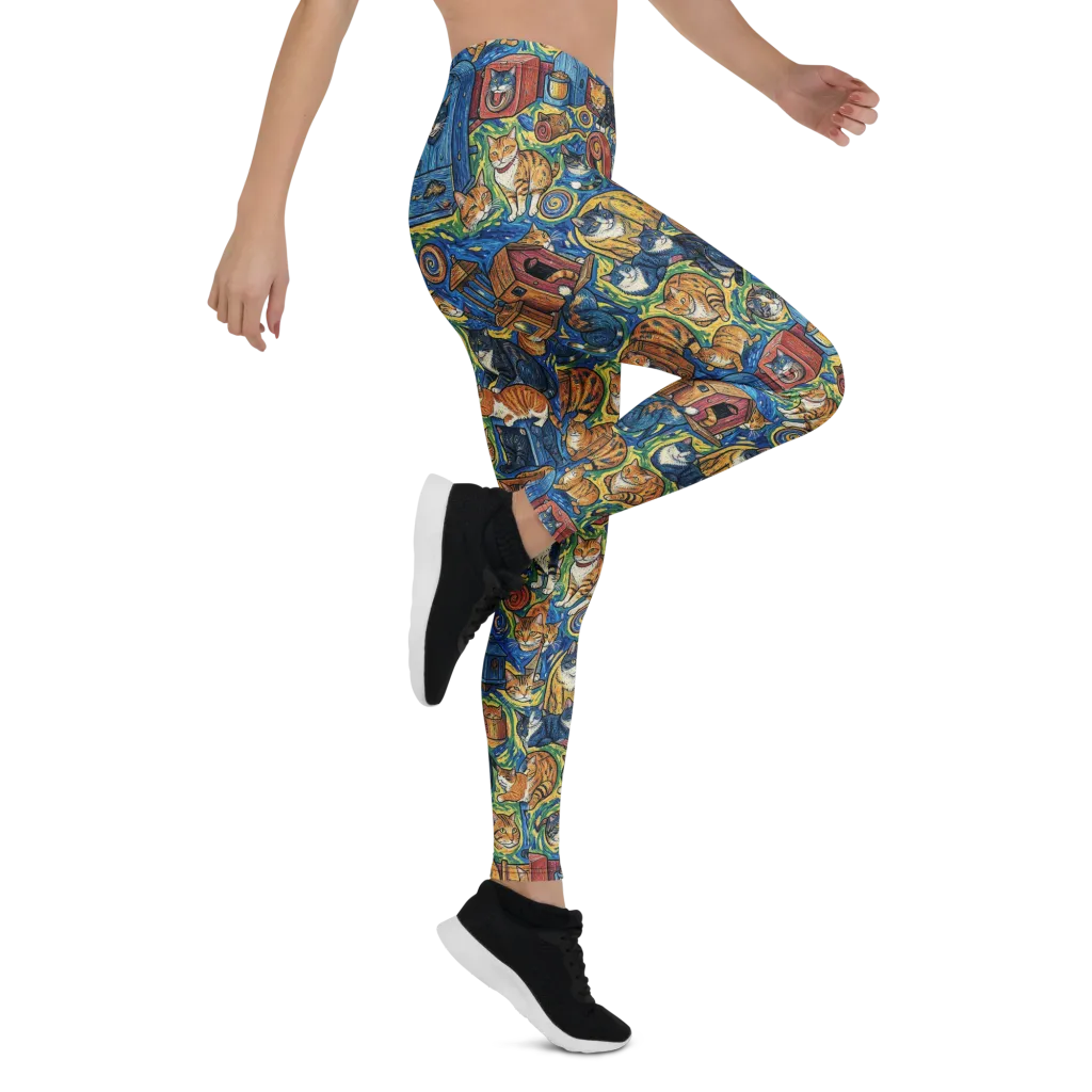 Midnight Meow on Leggings — Right