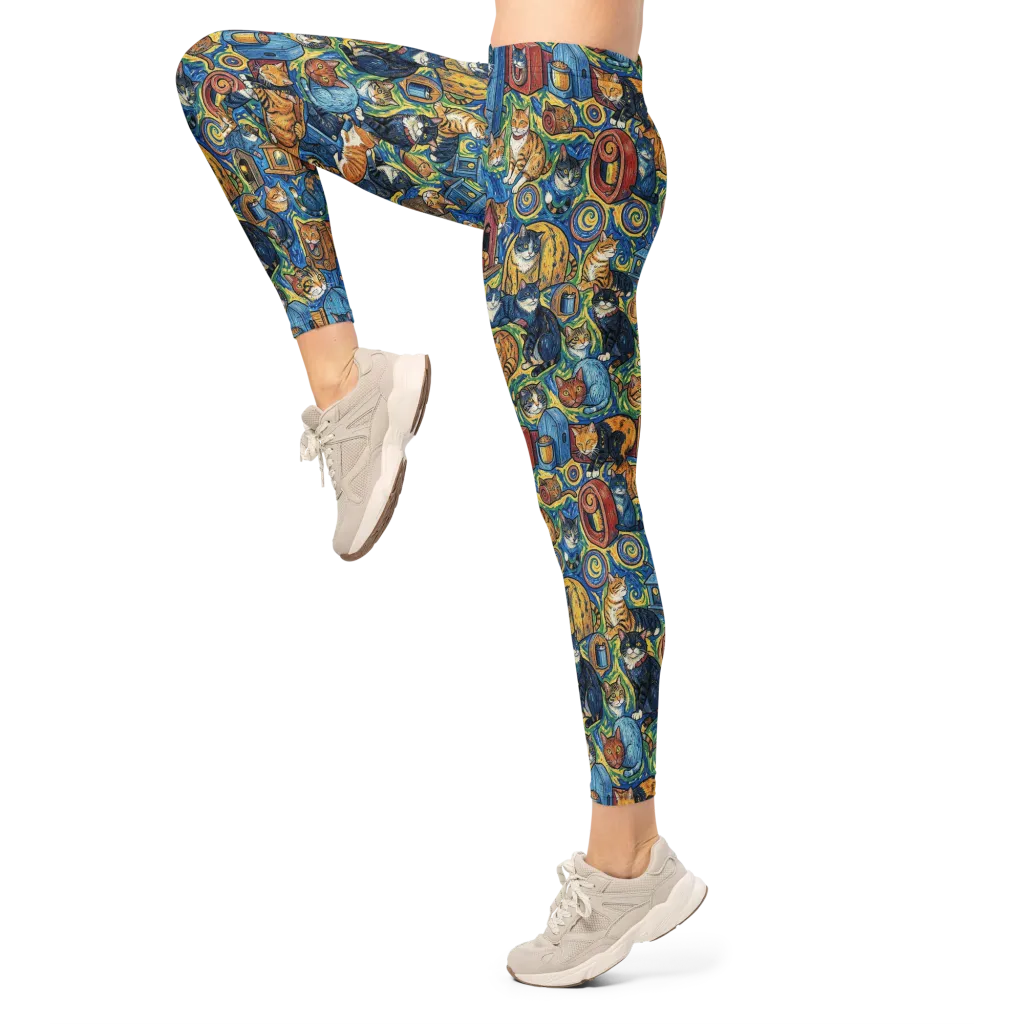 Midnight Meow on Leggings — Left