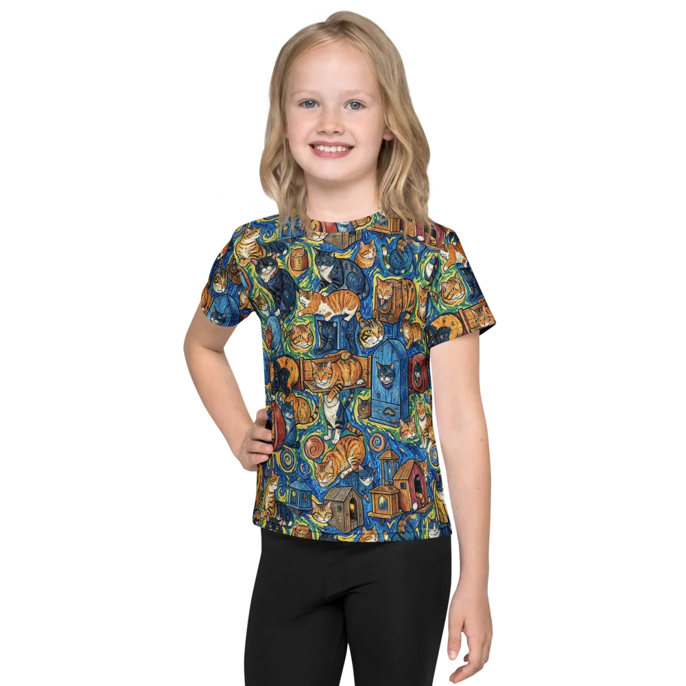 Midnight Meow on Kids Crew Neck T-Shirt — Front