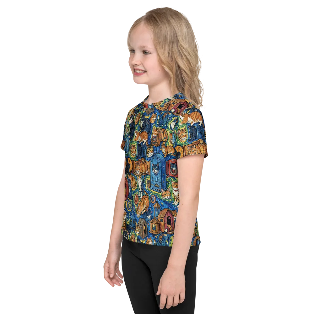 Midnight Meow on Kids Crew Neck T-Shirt — Left