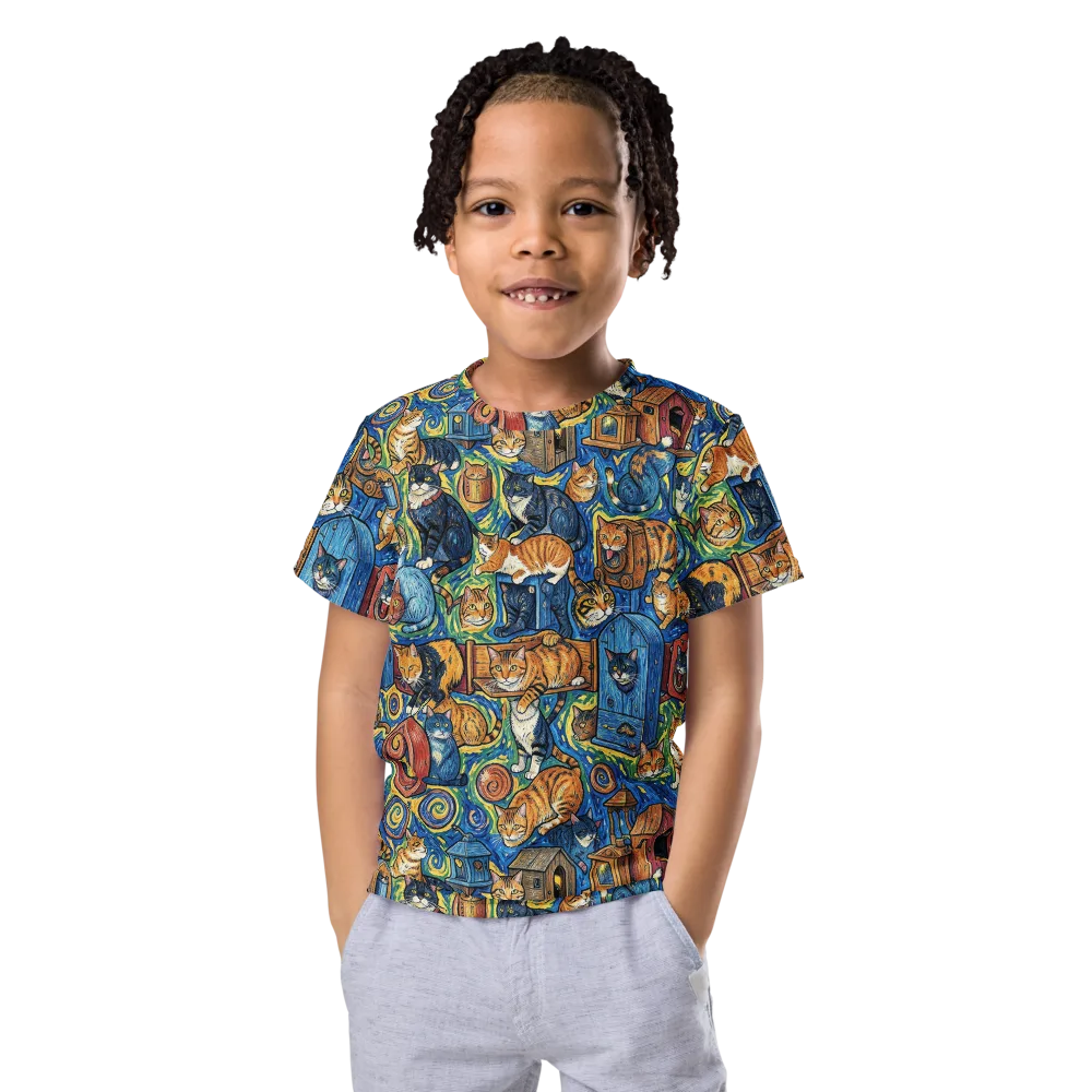 Midnight Meow on Kids Crew Neck T-Shirt — Front