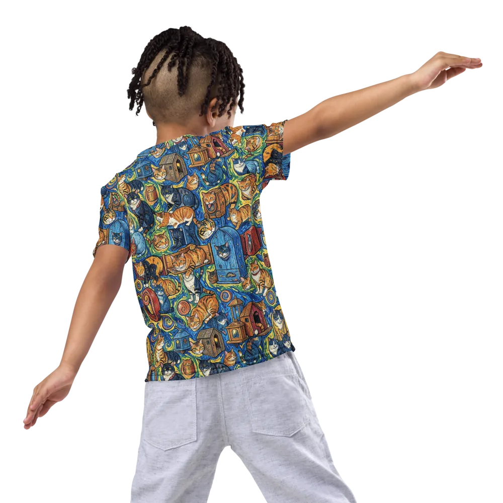 Midnight Meow on Kids Crew Neck T-Shirt — Back