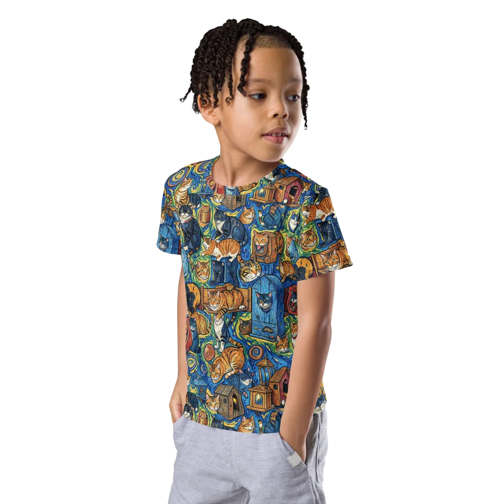Midnight Meow on Kids Crew Neck T-Shirt — Left Front