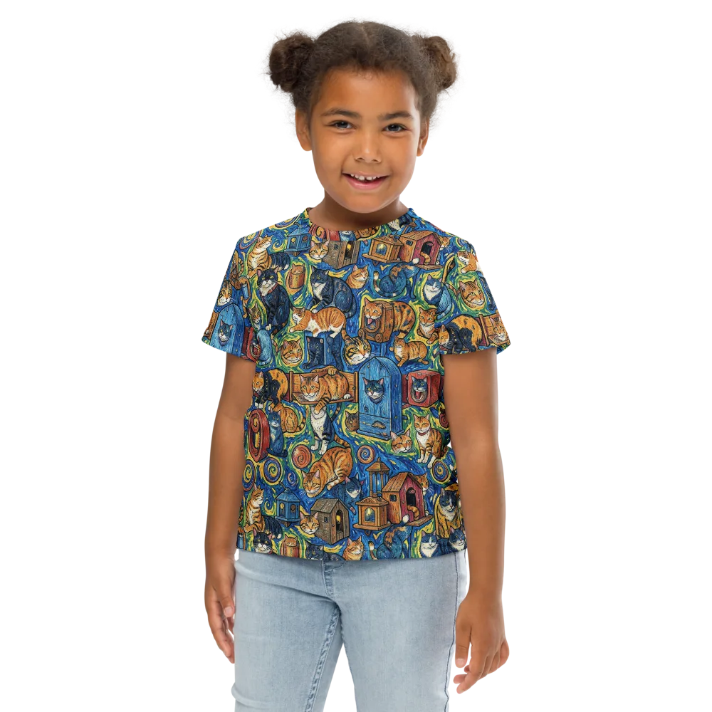 Midnight Meow on Kids Crew Neck T-Shirt — Front