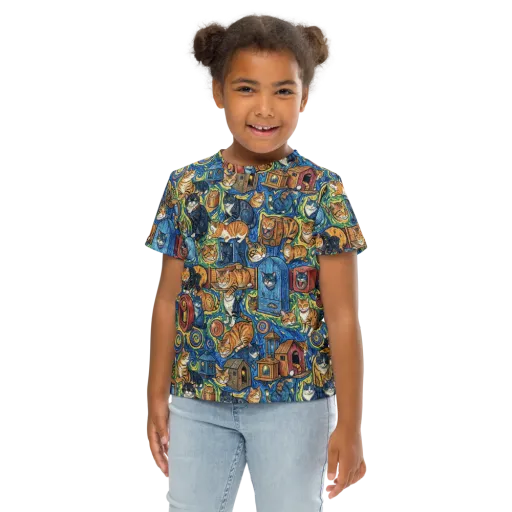 Midnight Meow on a Kids Crew Neck T-Shirt