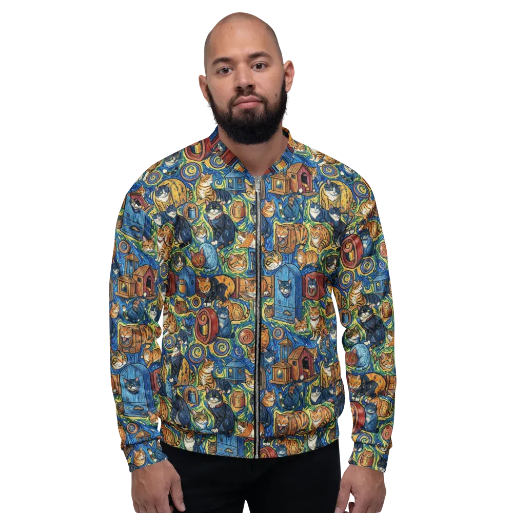 Midnight Meow on Bomber Jacket — Front