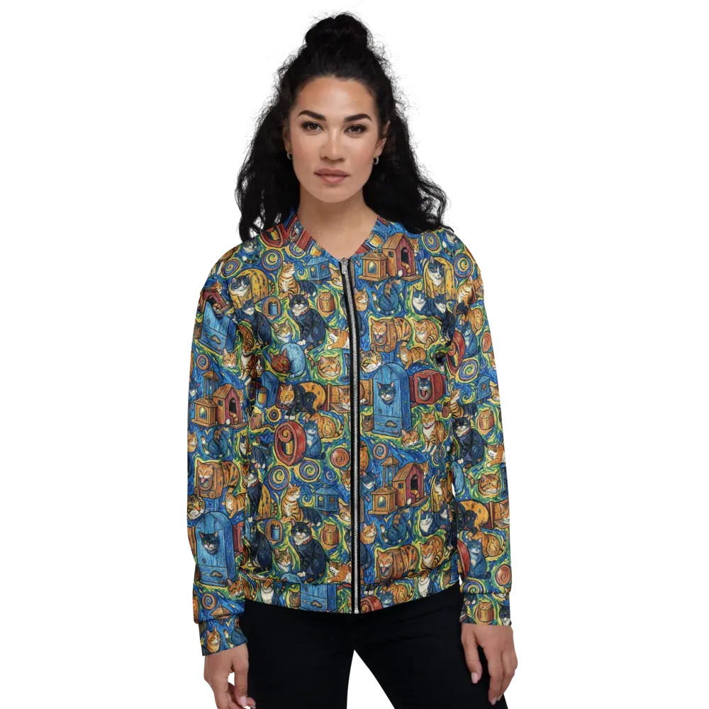 Midnight Meow on Bomber Jacket — Front