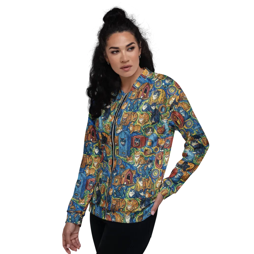 Midnight Meow on Bomber Jacket — Left