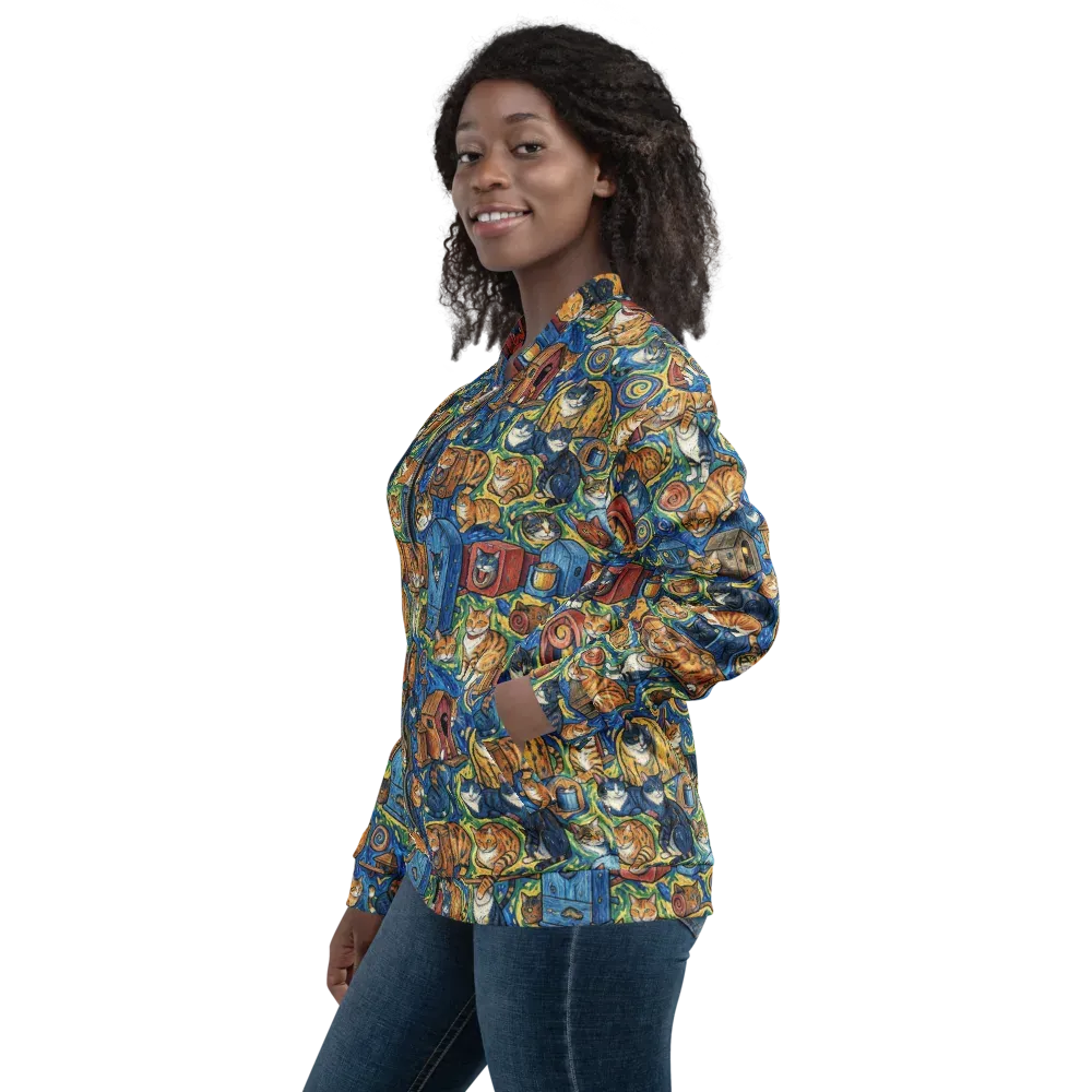 Midnight Meow on Bomber Jacket — Left