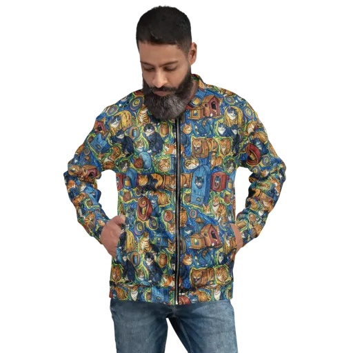 Midnight Meow on a Bomber Jacket