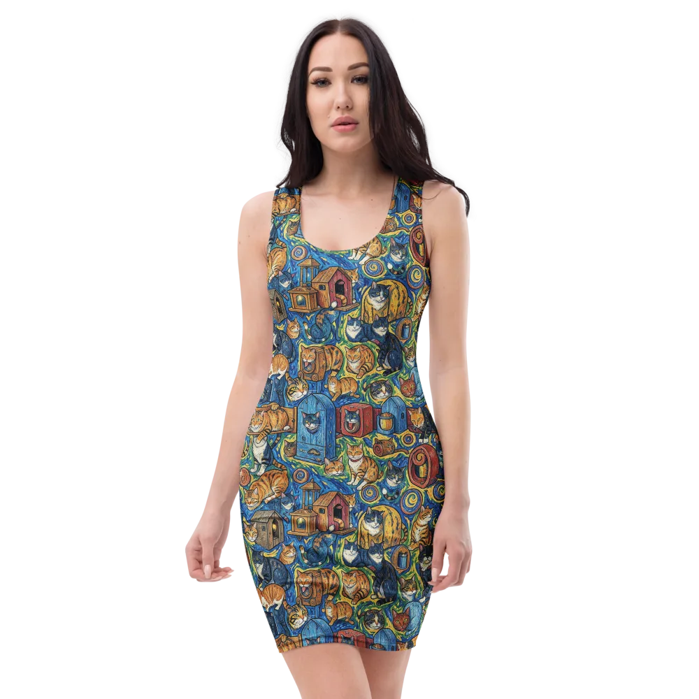 Midnight Meow on Bodycon Dress — Front