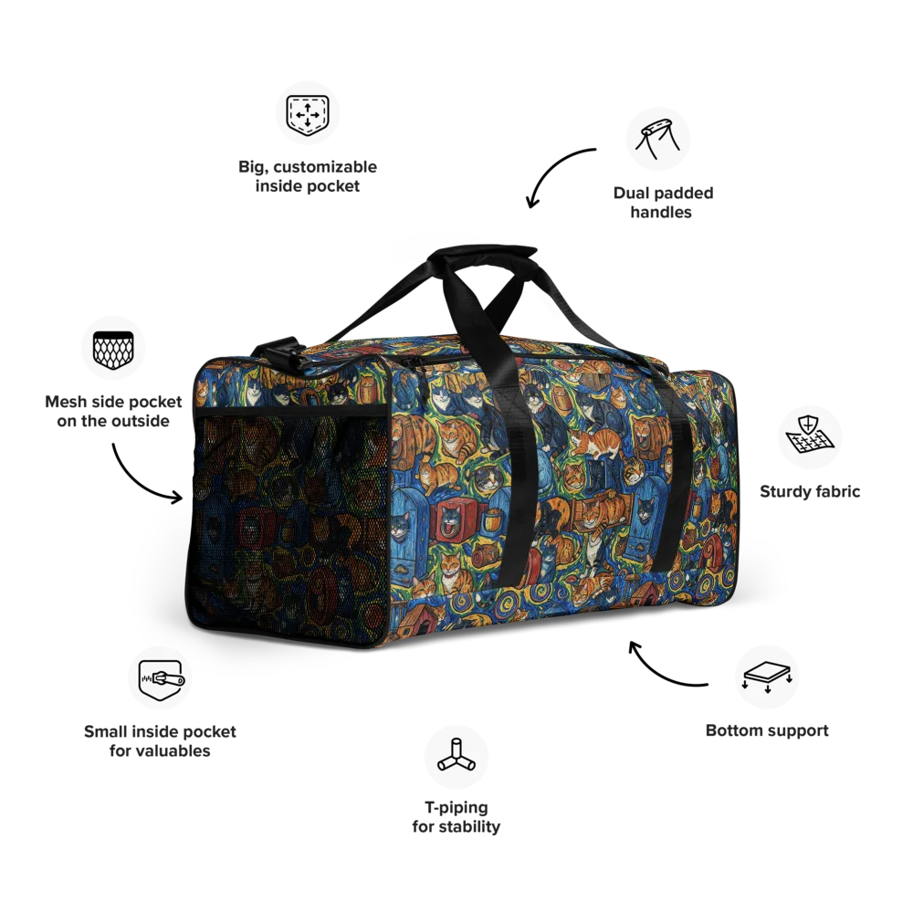 Midnight Meow on Duffle Bag — Right Front