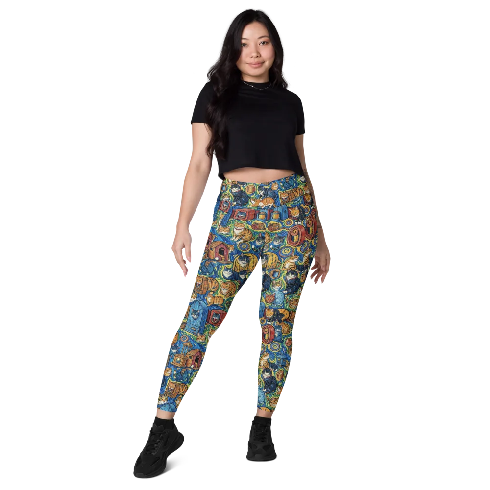 Midnight Meow on Leggings with Pockets — Front