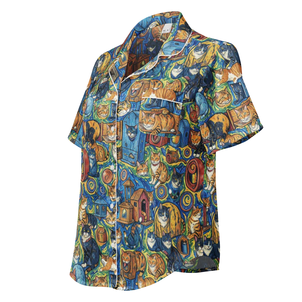Midnight Meow on Women's Short Sleeve Pajama Top — Left Front