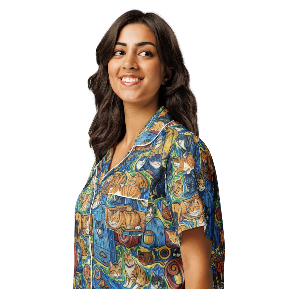 Midnight Meow on Women's Short Sleeve Pajama Top — Left Front